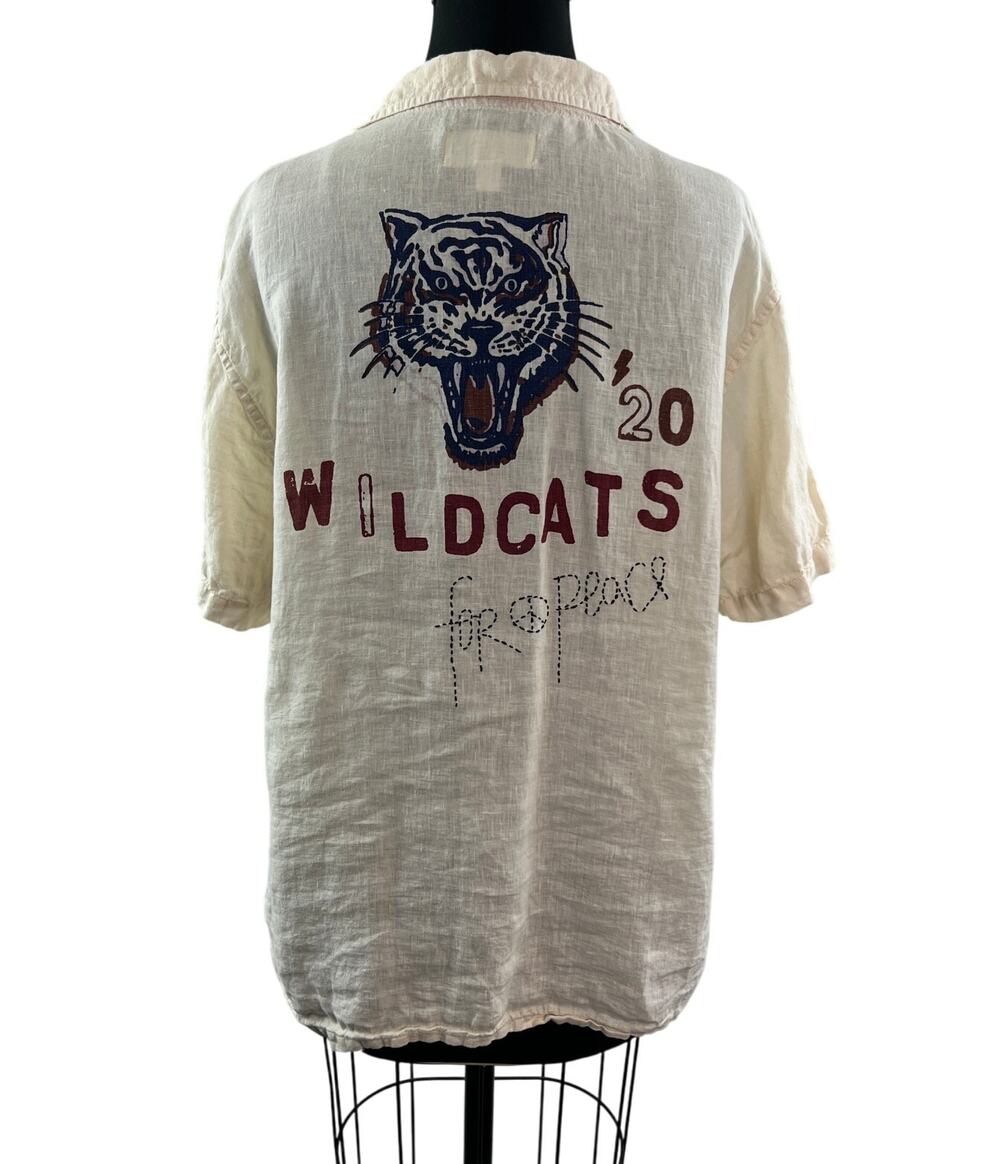 Ouigi Theodore x Sun Stone Beige Hawaiian Top Linen Wildcats Button-Up Large L